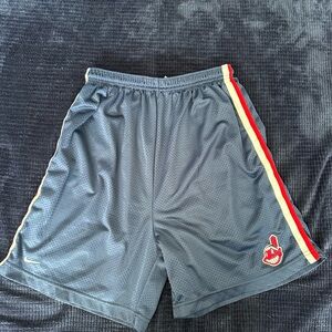 Nike Vintage Men's Blue Athletic Shorts with Red and White Stripe